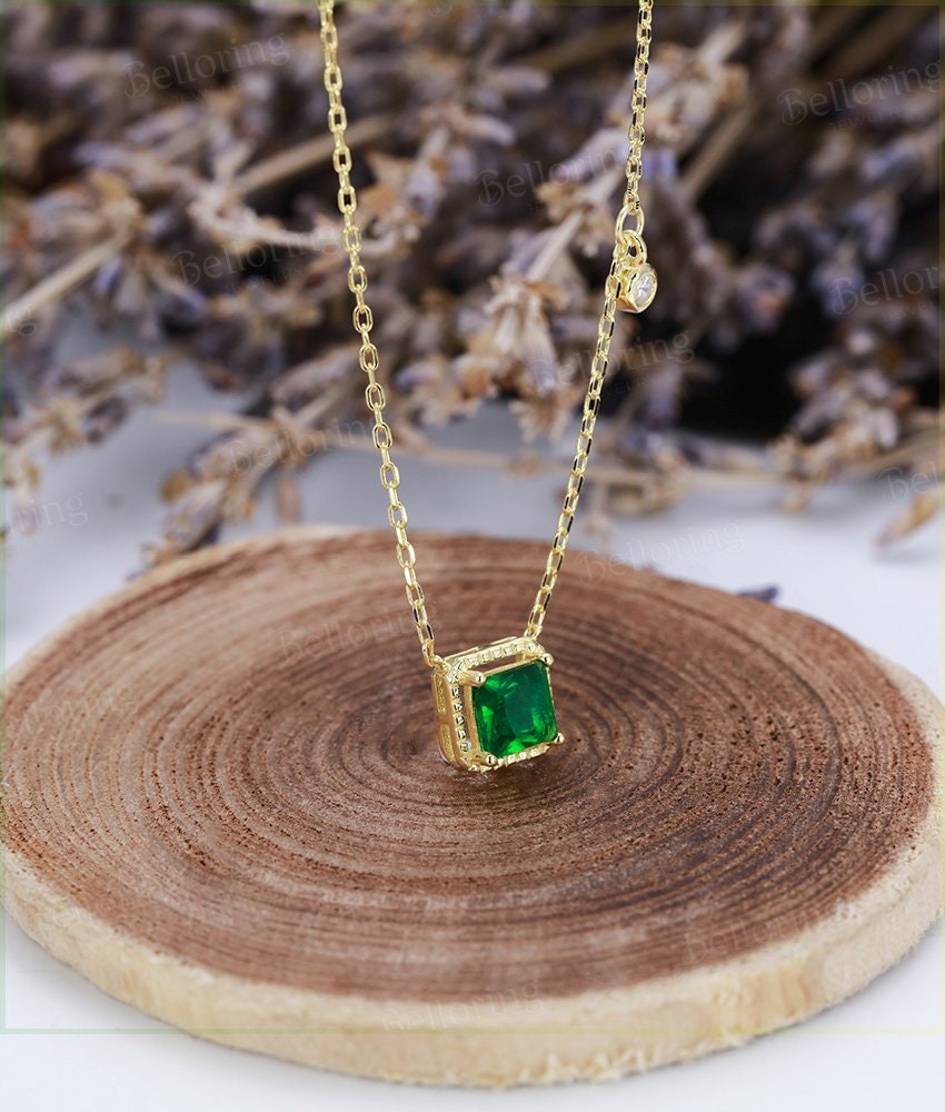 Amazon.com: WDIYIEETN Fashion Jewelry 925 Sterling Silver Princess Cut  Perfect Square Green Simulated Emerald Pendant Necklace : Arts, Crafts &  Sewing