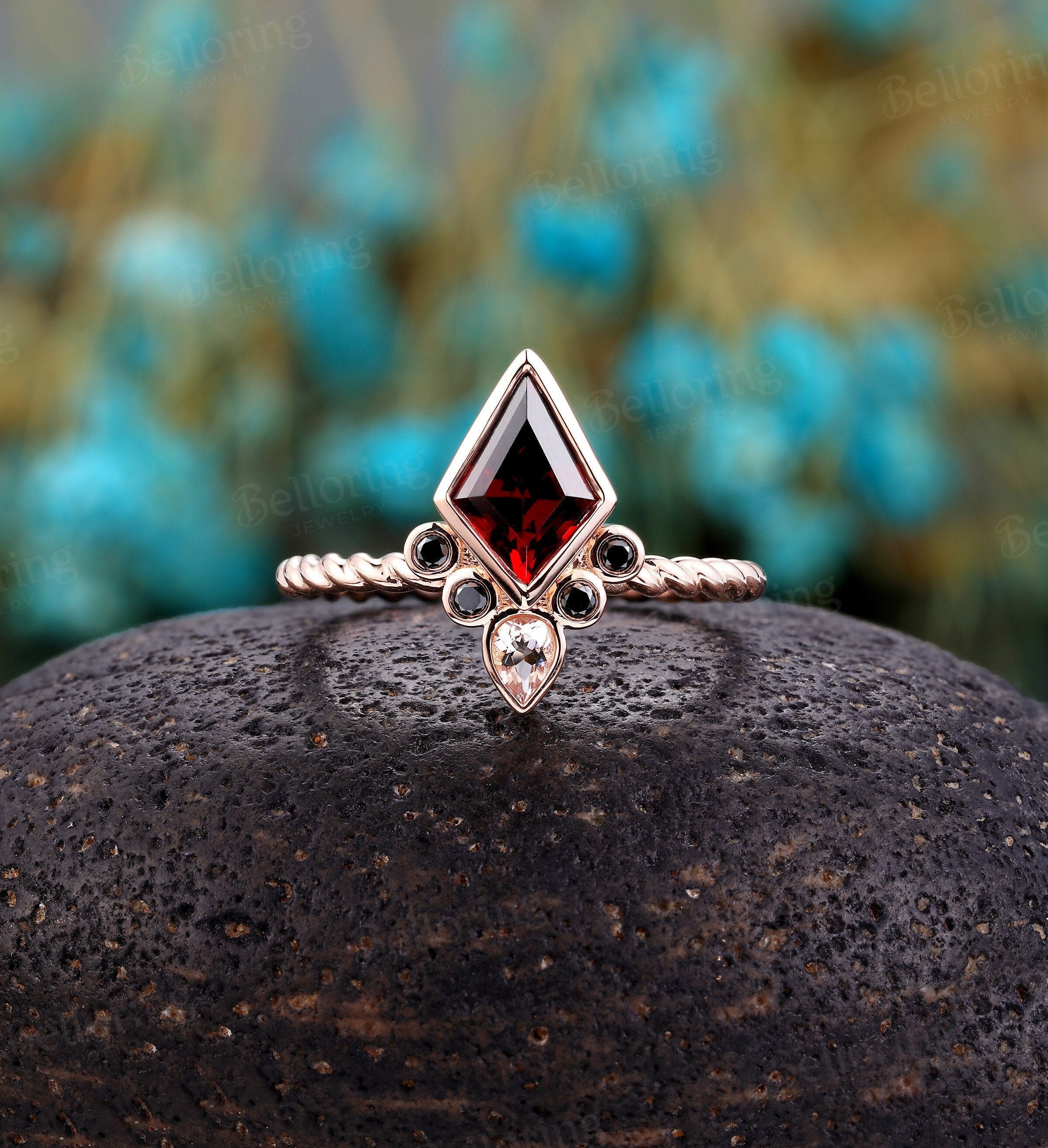 Garnet and black on sale diamond engagement rings