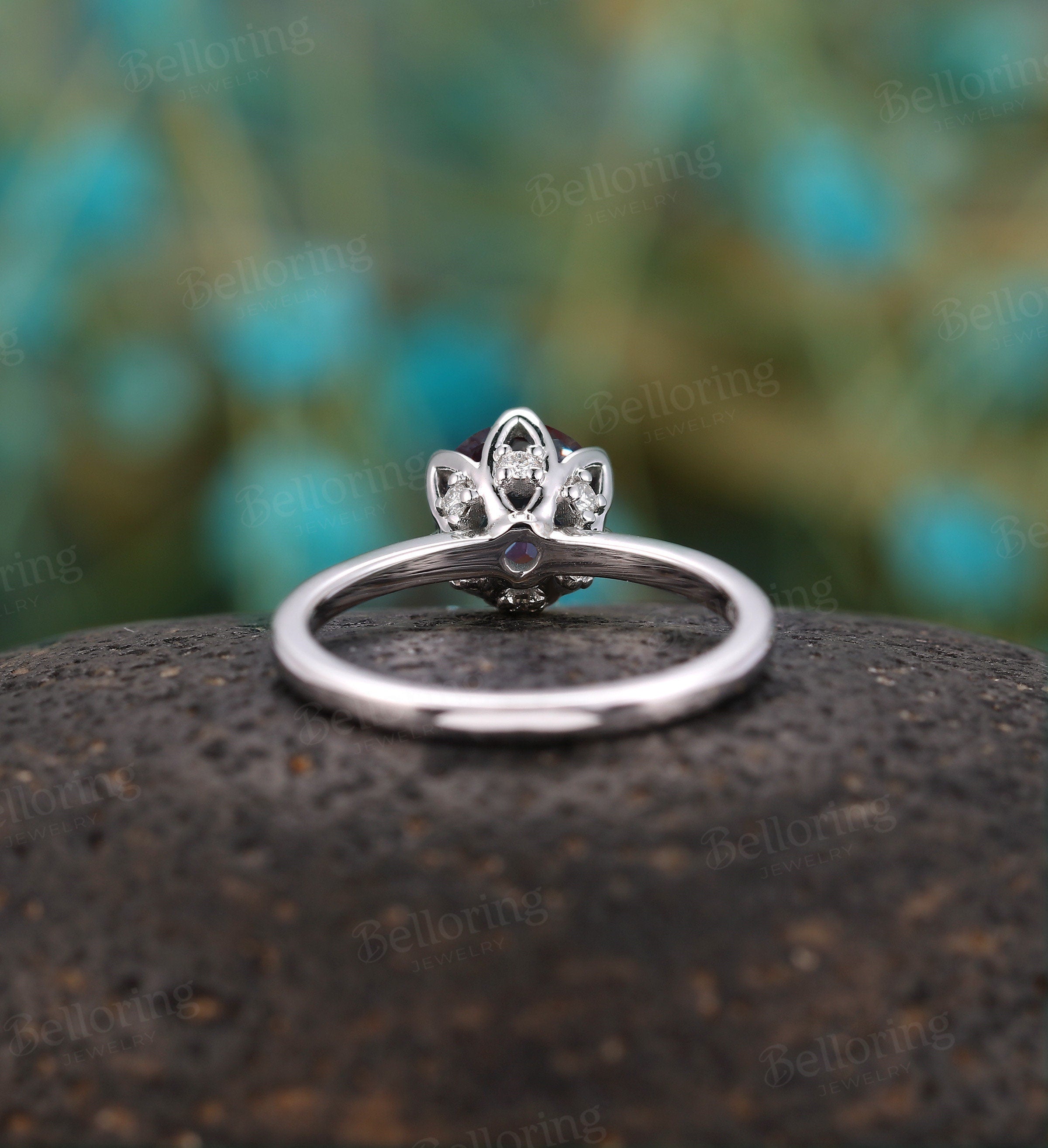 Alexandrite engagement ring vintage prong set unique white gold moissanite art deco Wedding solitaire Jewelry anniversary wedding ring