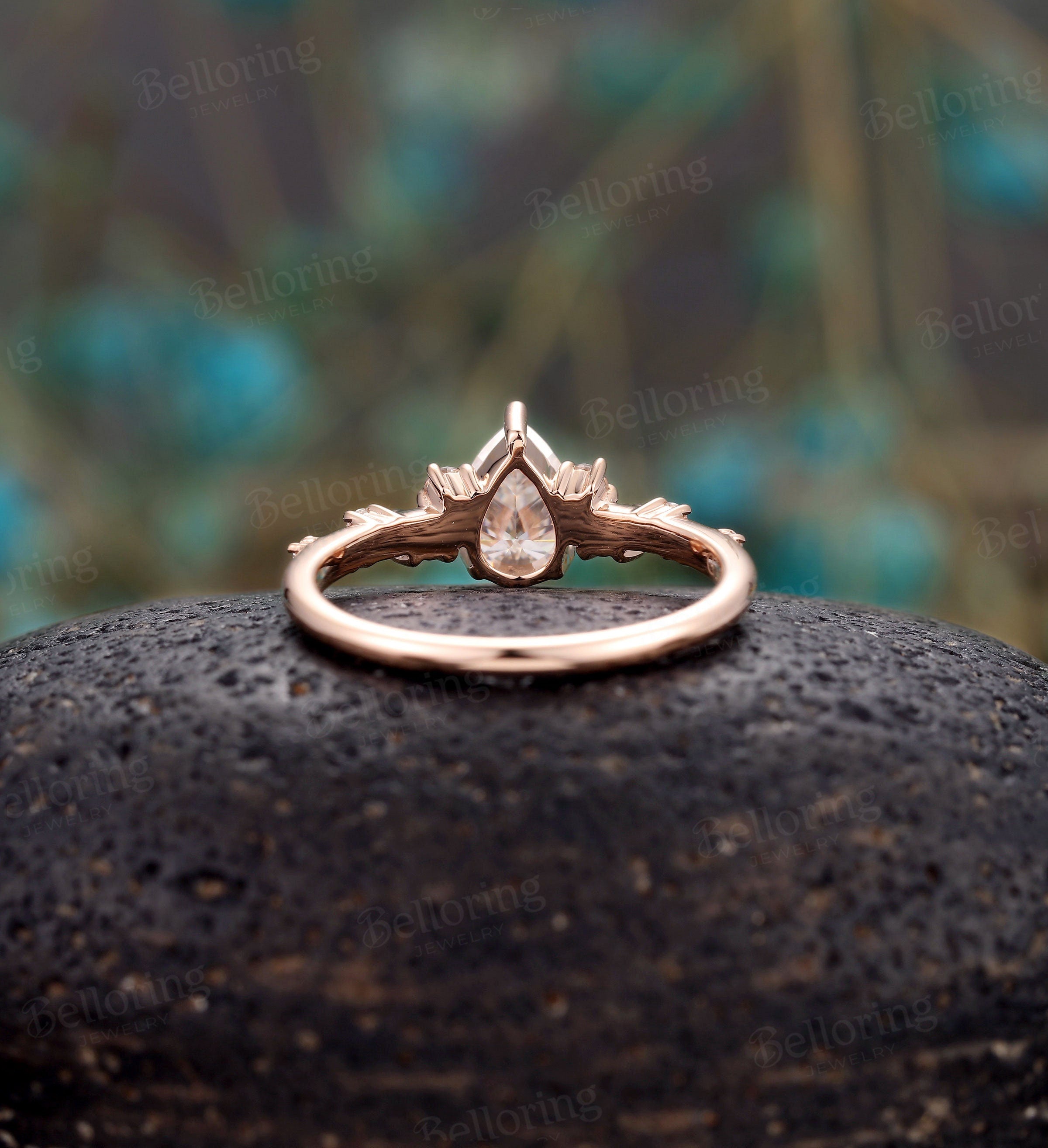 Moissanite engagement ring pear shaped vintage rose gold unique prong set Wedding  antique Jewelry promise Anniversary wedding ring