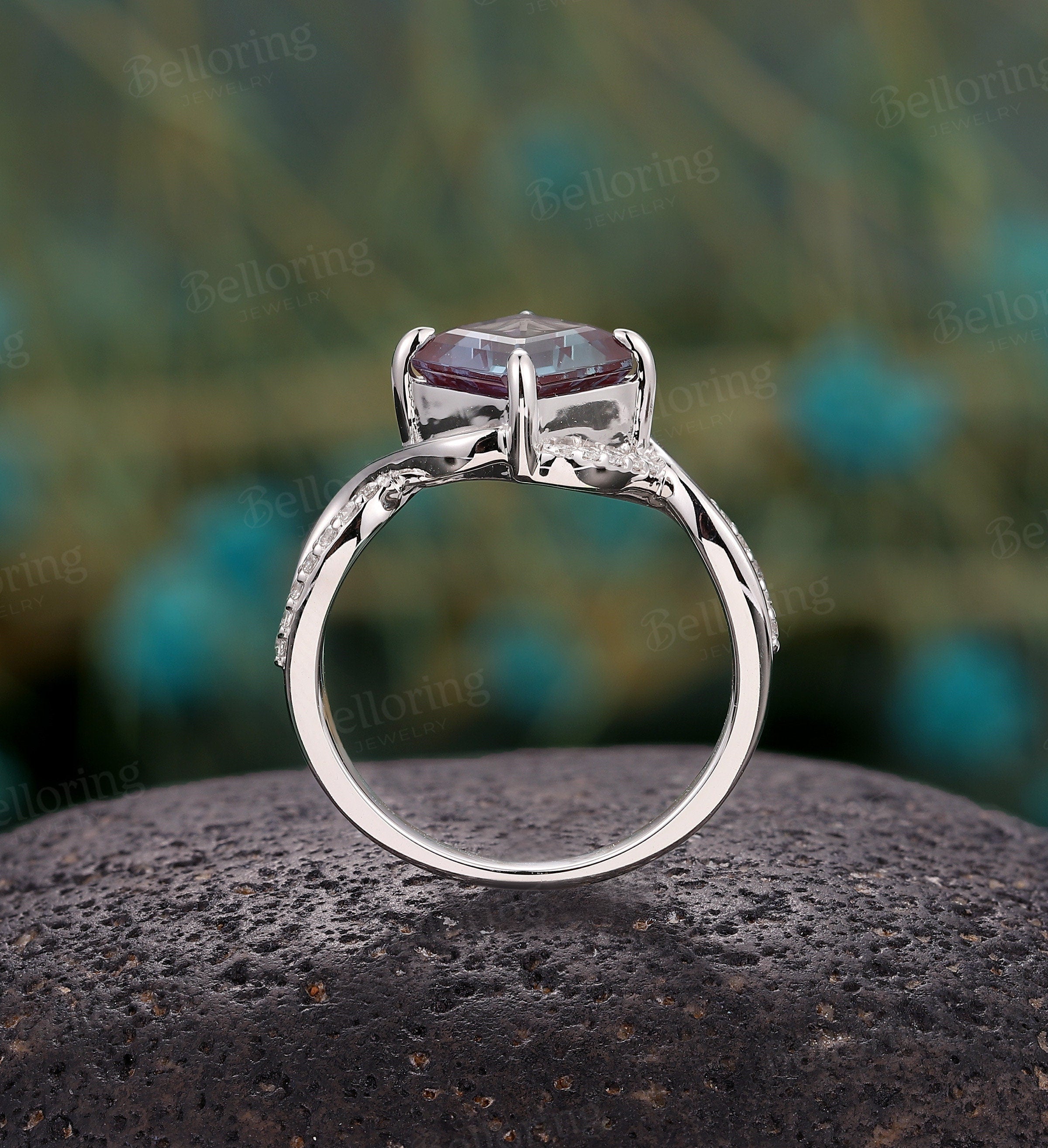 Asscher Cut Diamond Ornate Platinum Vintage Filigree Engagement Ring