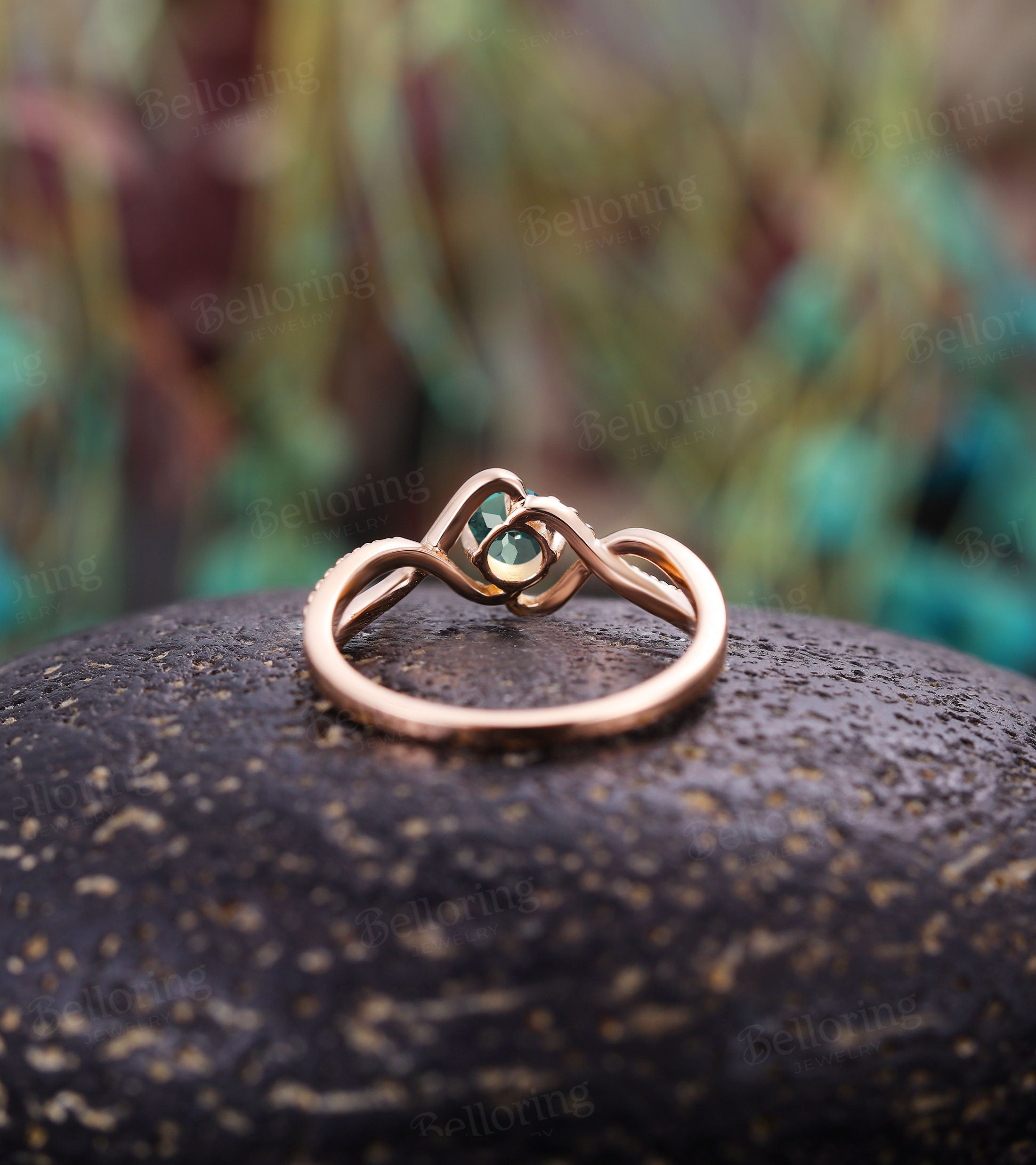 Alexandrite engagement ring, Vintage diamond rose gold wedding ring, Unique wedding Art deco Delicate Anniversary wedding promise ring