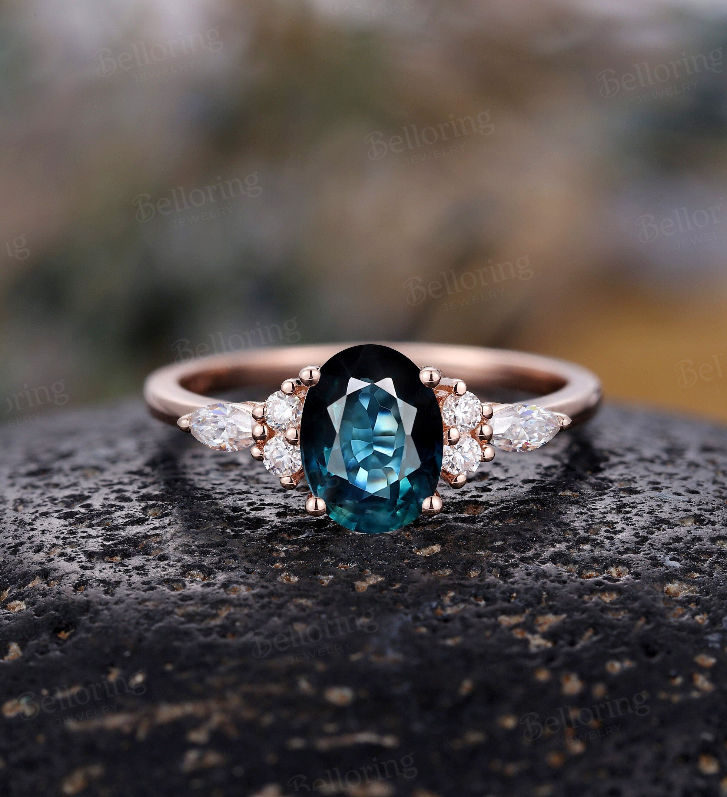 Teal Sapphire Unique Gemstone Engagement Rings Vintage Teal